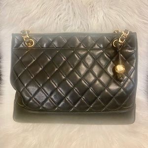 Vintage Chanel Lambskin Black Tote Shoulder Bag